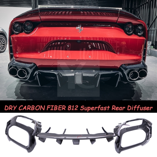 Dry Carbon Fiber MSY Softkit Style Rear Diffuser w/ Brake Light Fit For 2017-2020 Ferrari 812 Superfast Body Kit Plain Carbon Weave